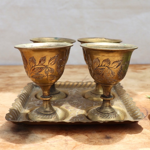 Set of 4 Brass Goblets Vintage - Picture 1 of 6